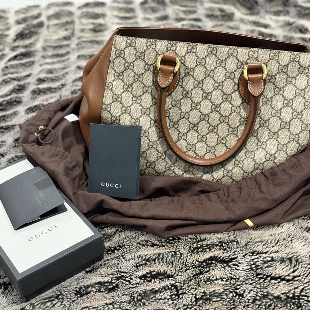 Gucci Beige and Brown Tote Bag